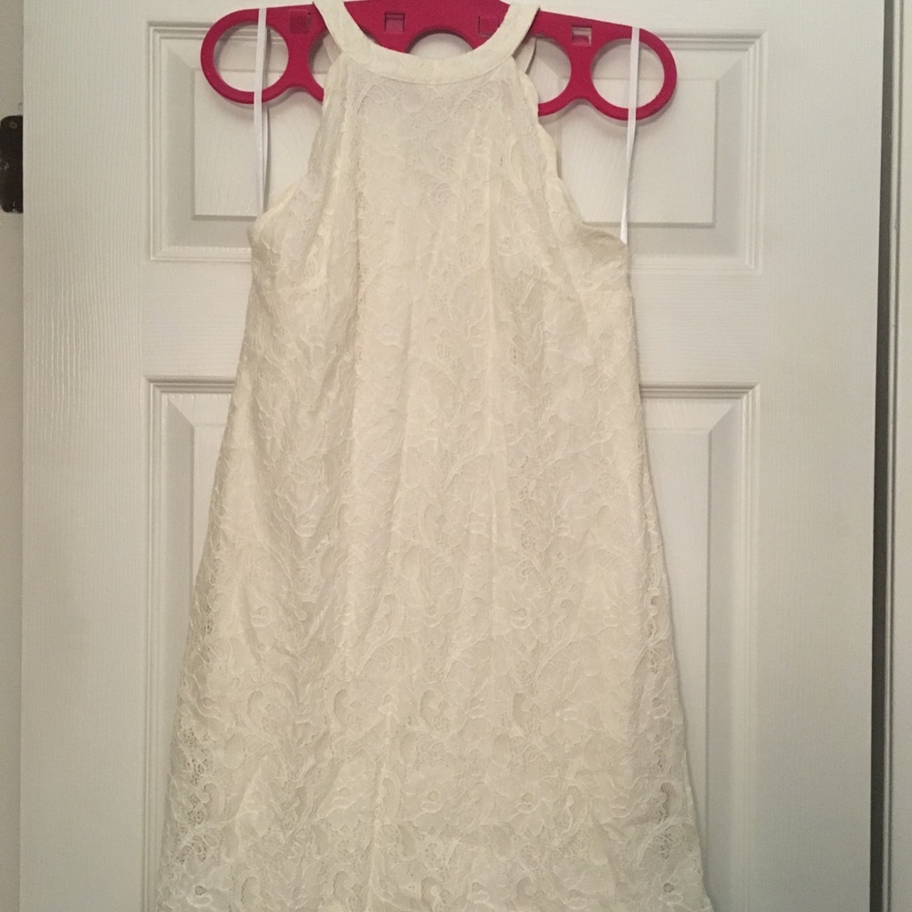 White lace high neck dress